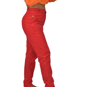 Vintage Cambridge Dry Goods Stirrup Pants Red Corduroy Straight High Waist Cotton Stretch Retro 8