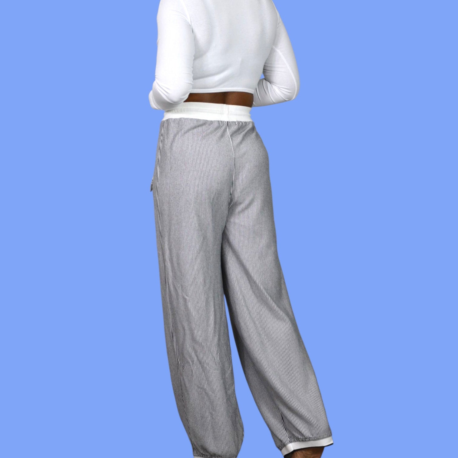 Vintage Lyse Spenard Weekend Pants Black Stripe Knit Drawstring Pull On Stretch Lagenlook Large