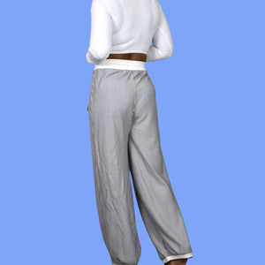 Vintage Lyse Spenard Weekend Pants Black Stripe Knit Drawstring Pull On Stretch Lagenlook Large