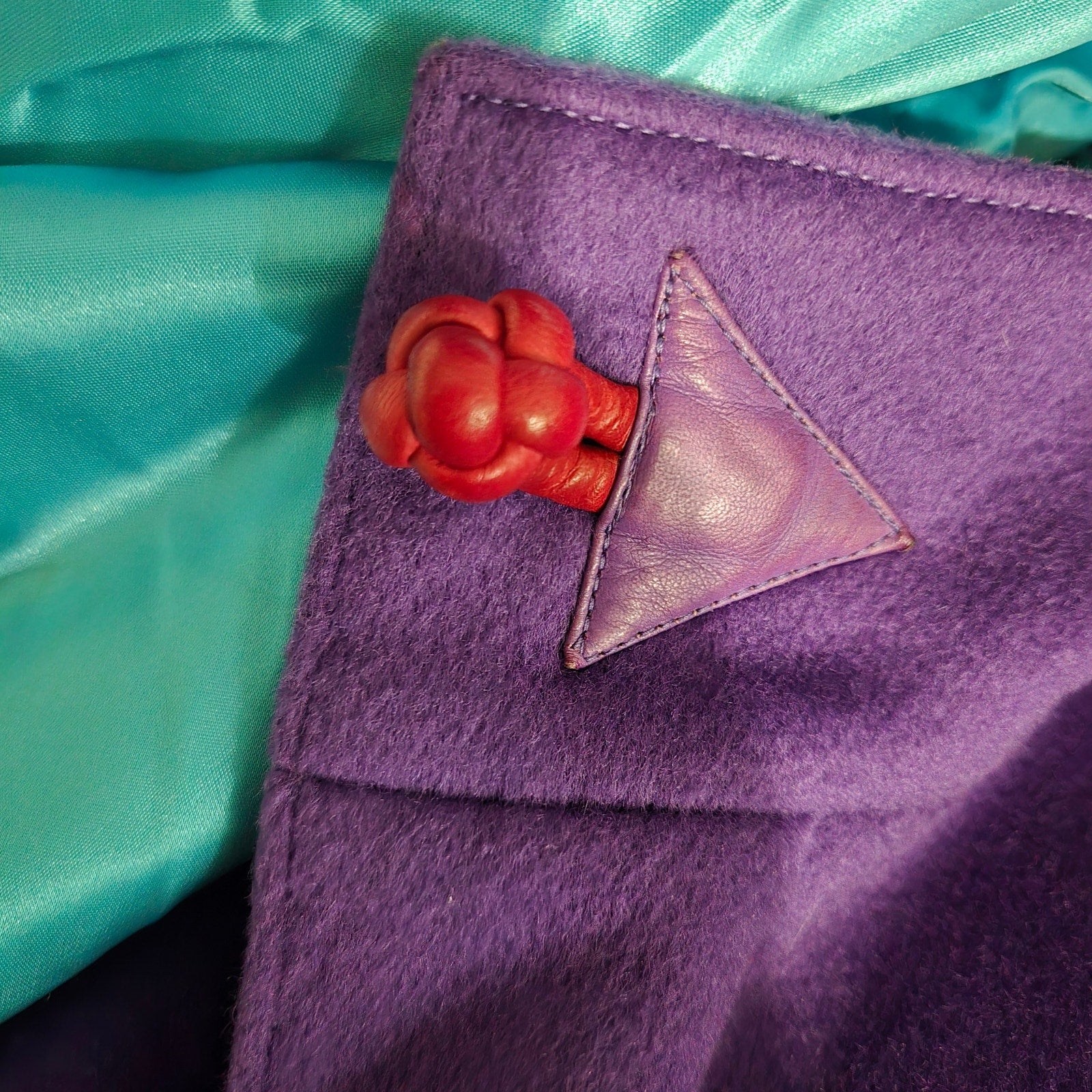 Vintage Purple Maxi Coat 90s Zip Felted Wool Blend Oversized Leather Trim Long Large OSFM