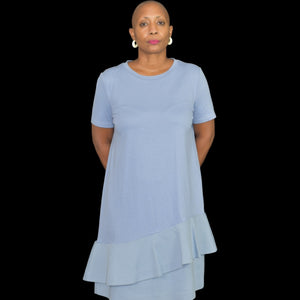 COS Asymmetric Ruffle Dress Blue T-Shirt Knee Length Jersey Crew Neck Casual Short Sleeve Size Medium