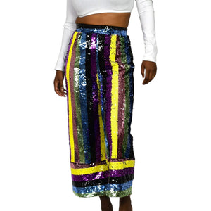 Fashion Nova Sequin Pants Rainbow Stripe Multicolor Cropped Wide Leg Colorblock Small