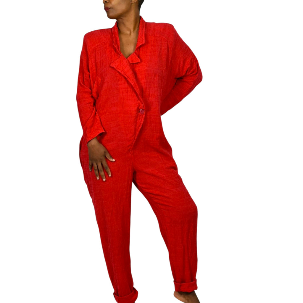 Vintage Arthur Max Blazer Jumpsuit Red One Piece Cotton Gauze Baggy Relaxed 90s Large