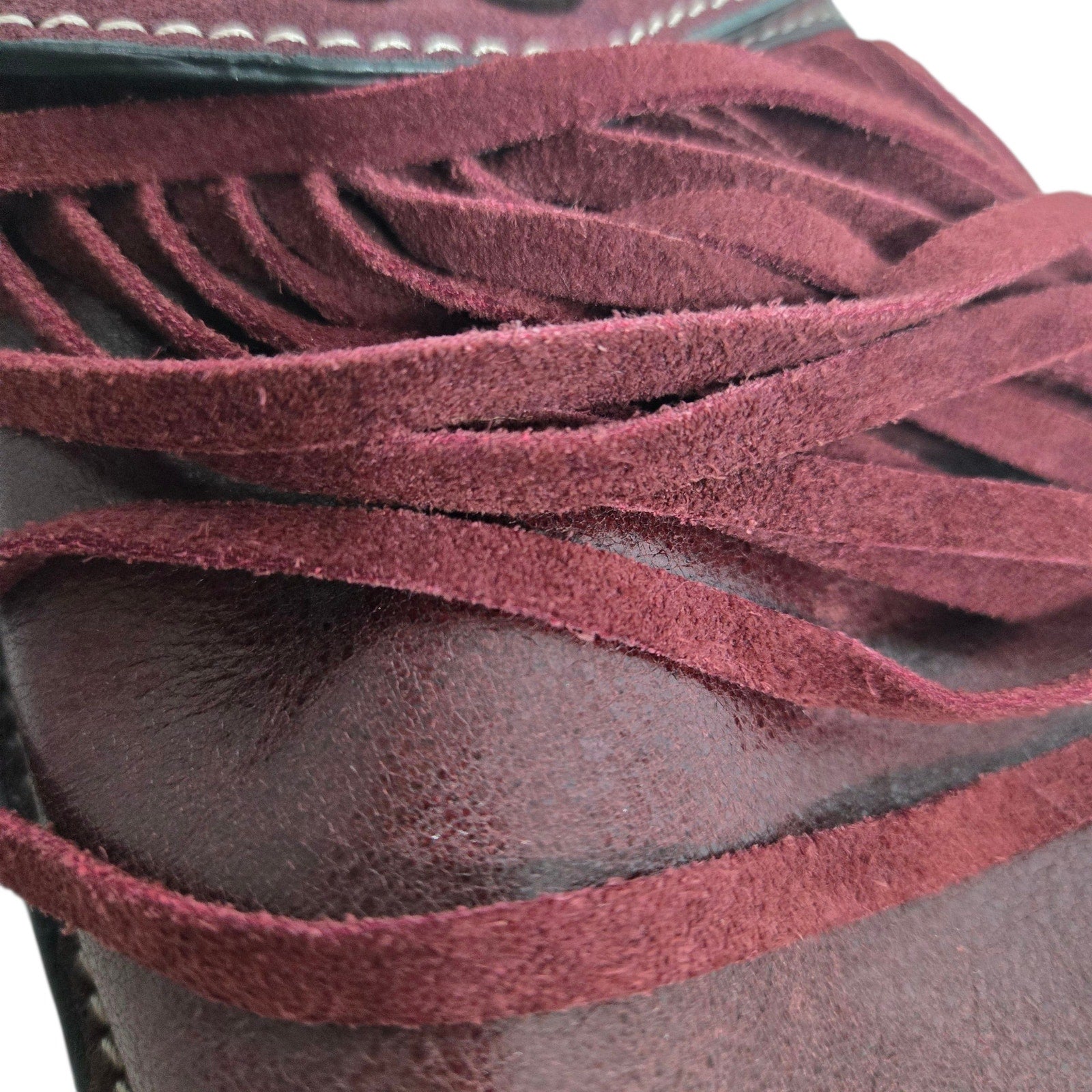 Firenze Bella Fringe Leather Bag Red Burgundy Studded Crossbody Pouch Adjustable Compact