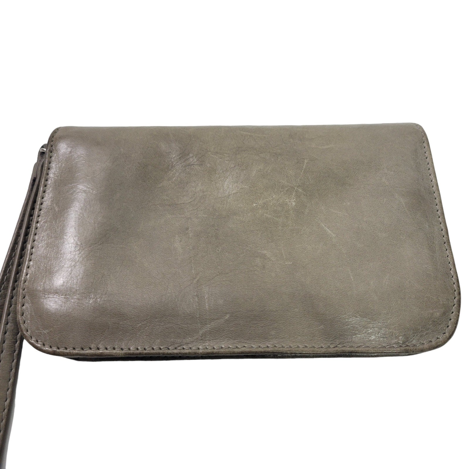 Hobo International Zip Around Wallet Grey Glazed Leather Wristlet Strap Zippered