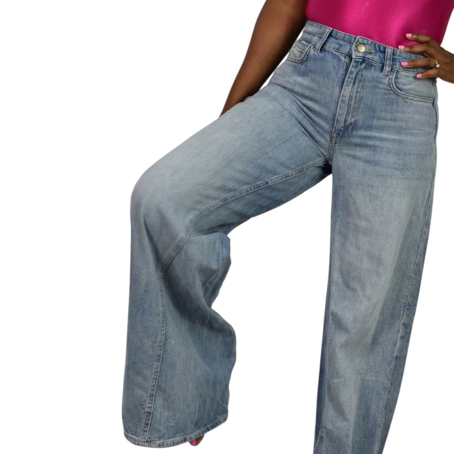 Zara Ultra Flare Jeans Blue Denim Slouchy Cotton Long Inseam Elephant Wide Leg Twisted Seams High Rise 4