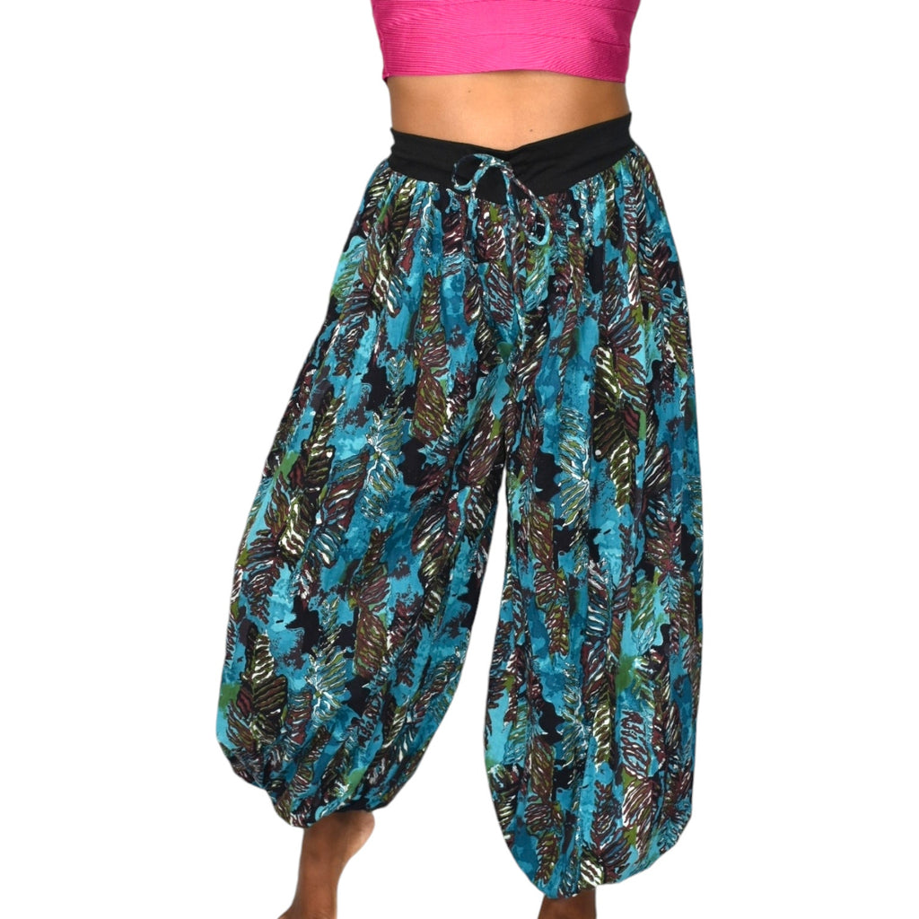 Homemade Genie Pants Blue Print Balloon Leg Pirate Ankle Harem Bohemian Yoga One Size Medium