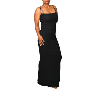 SKIMS Long Slip Dress Black Ribbed Tank Maxi Jersey Stretch Modal Soft Lounge Large