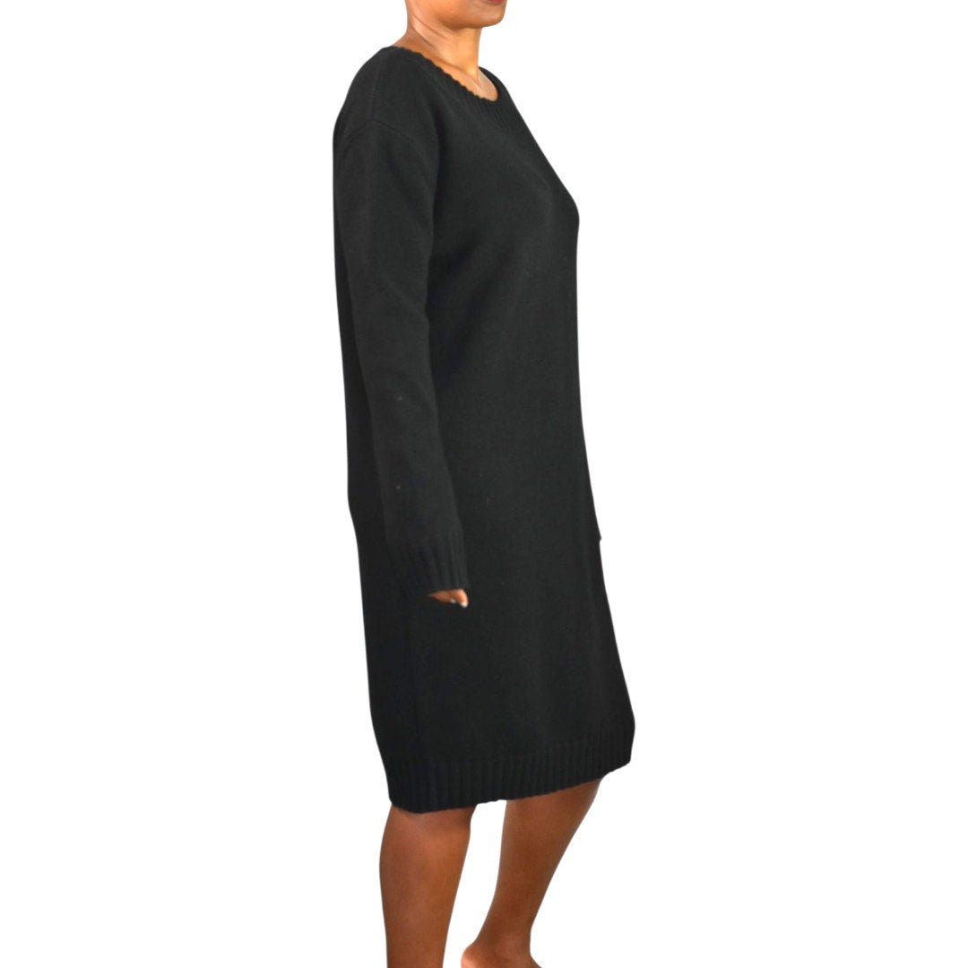 Vince Wool Sweater Dress Black Cashmere Blend Boat Neck Knit Pullover Tunic Large