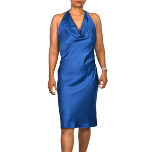 Young Fabulous Broke Rebel Slip Dress Blue Halter Midi Rayon Cowl Silky Satin YFB Small
