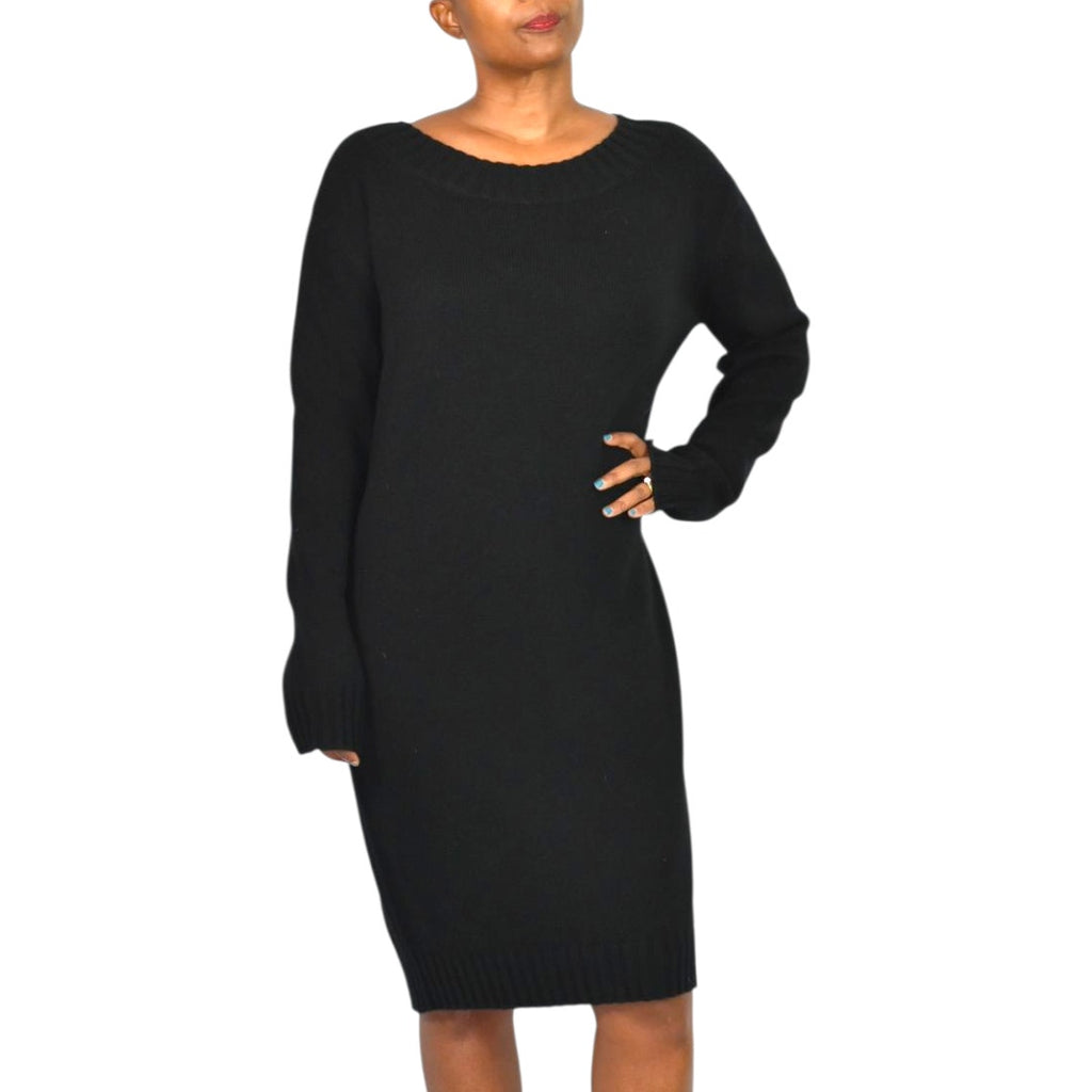 Vince Wool Sweater Dress Black Cashmere Blend Boat Neck Knit Pullover Tunic Large