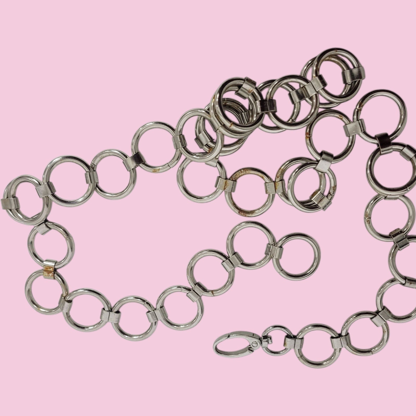 Metal Chain Belt Hoops Loops Circles O Ring Waist Silver Tone One Size Adustable