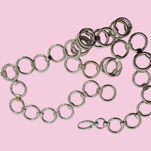 Metal Chain Belt Hoops Loops Circles O Ring Waist Silver Tone One Size Adustable