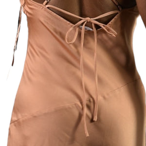 ASTR The Label Gaia Midi Slip Dress Nude Satin Front Thigh Slit Cowl Strappy Silky Size Medium