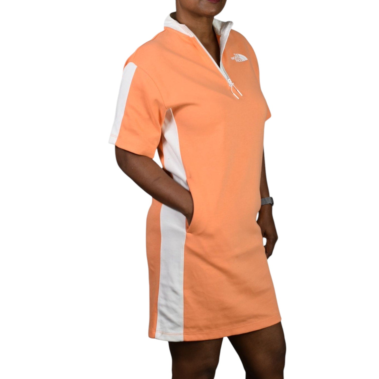 North Face Tech Dress Orange Sweatshirt Pastel Mini Pockets Hiking Pullover Cotton Jersey Small