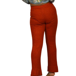 Vintage Young Canada Sweater Knit Pants Red Ribbed Pull On Elastic Flare 70s Small