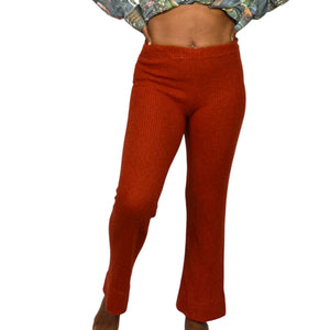 Vintage Young Canada Sweater Knit Pants Red Ribbed Pull On Elastic Flare 70s Small