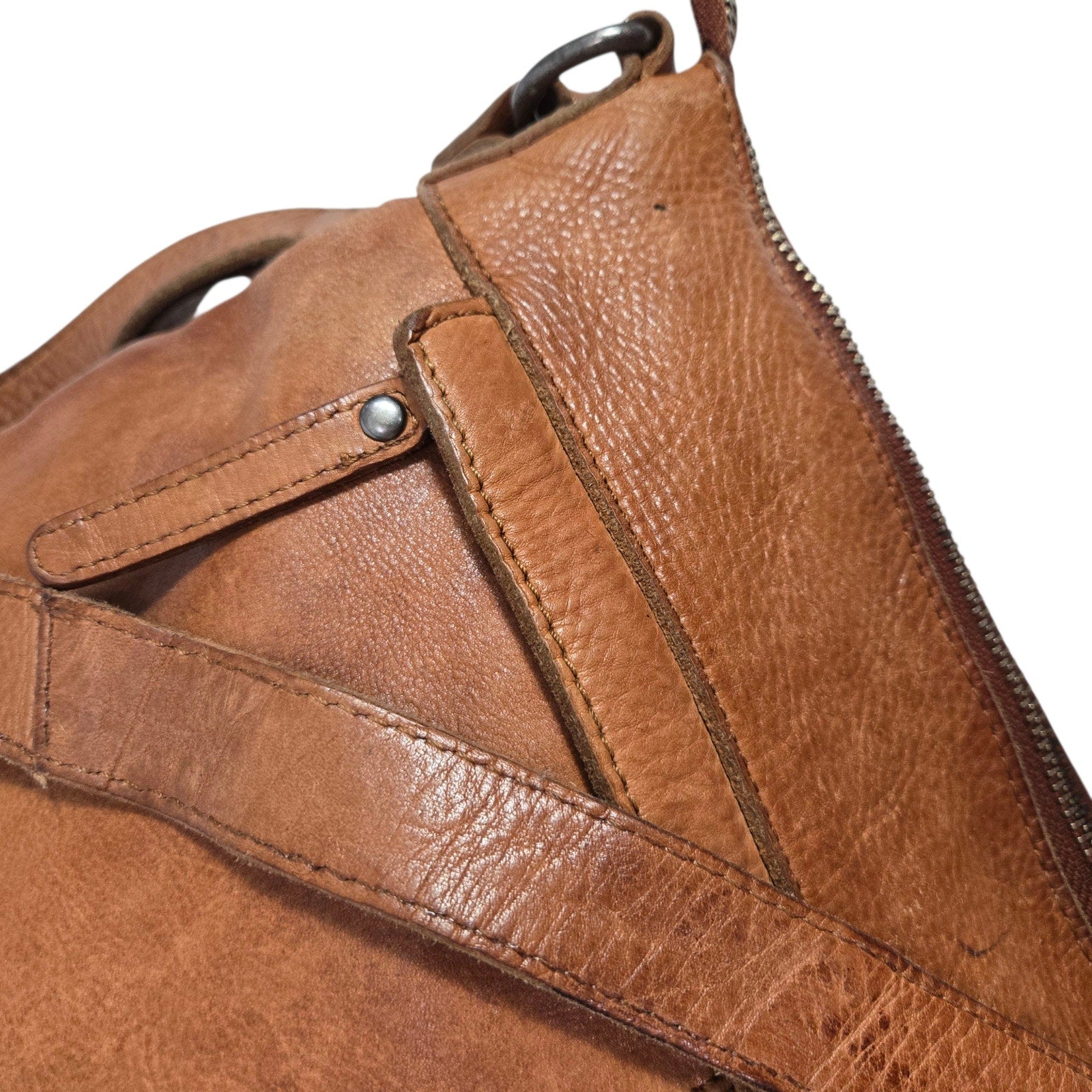 Vilenca Holland Leather Bag Brown Cognac Woven Leather Adjustable Shoulder Crossbody Soft Slouchy