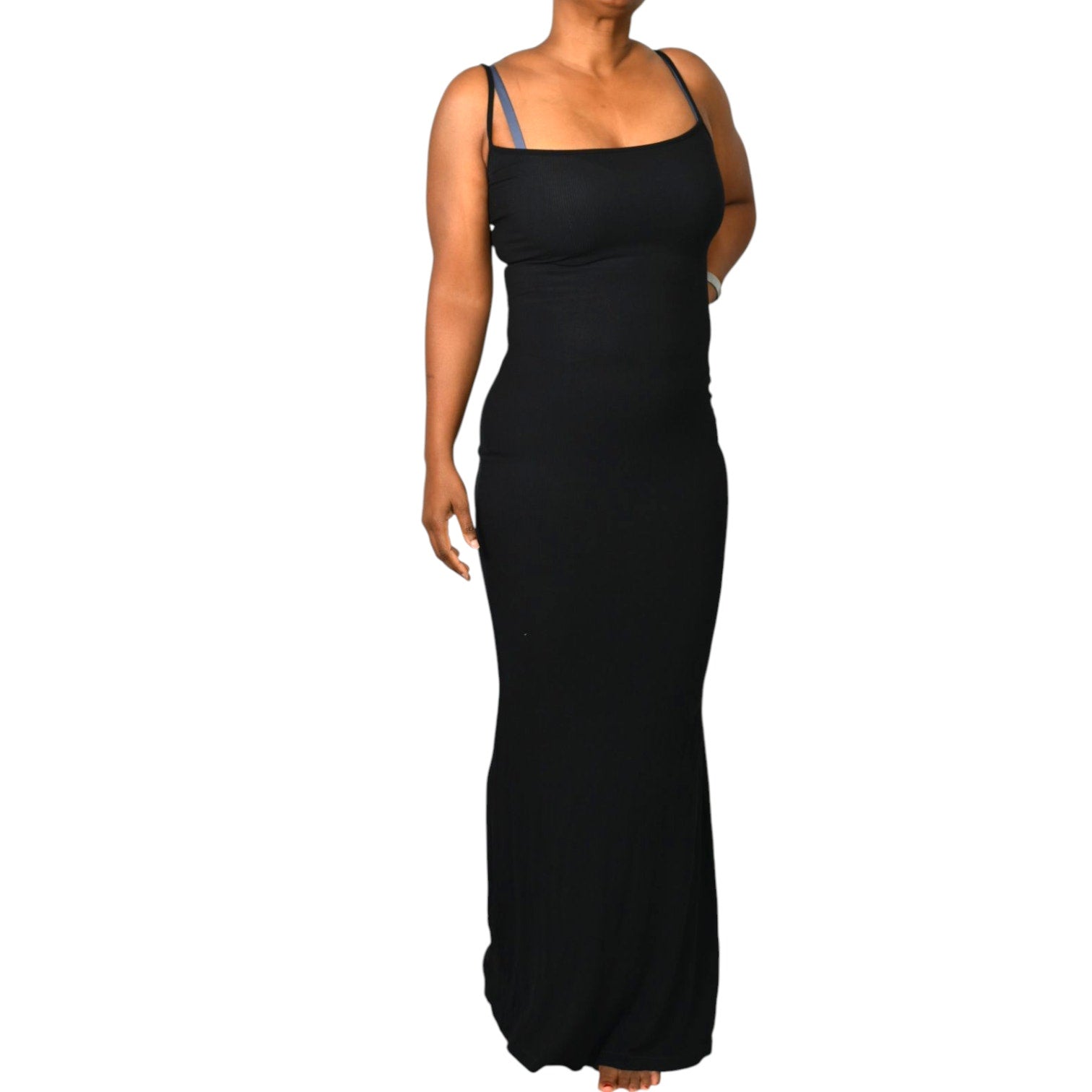 SKIMS Long Slip Dress Black Ribbed Tank Maxi Jersey Stretch Modal Soft Lounge Large