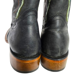 Rockem Rose Embroidered Cowboy Boots Black Western Cowgirl Square Toe Leather 7 Girls