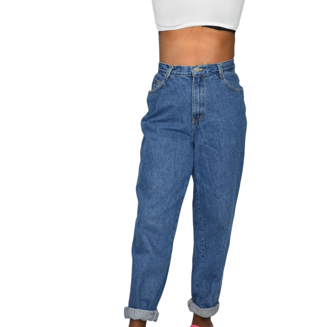Vintage Gitano Zipper Jeans High Waist Mom Baggy Relaxed Tapered 90s Medium Wash Cotton Denim Rigid 27