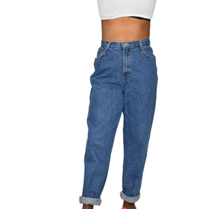 Vintage Gitano Zipper Jeans High Waist Mom Baggy Relaxed Tapered 90s Medium Wash Cotton Denim Rigid 27