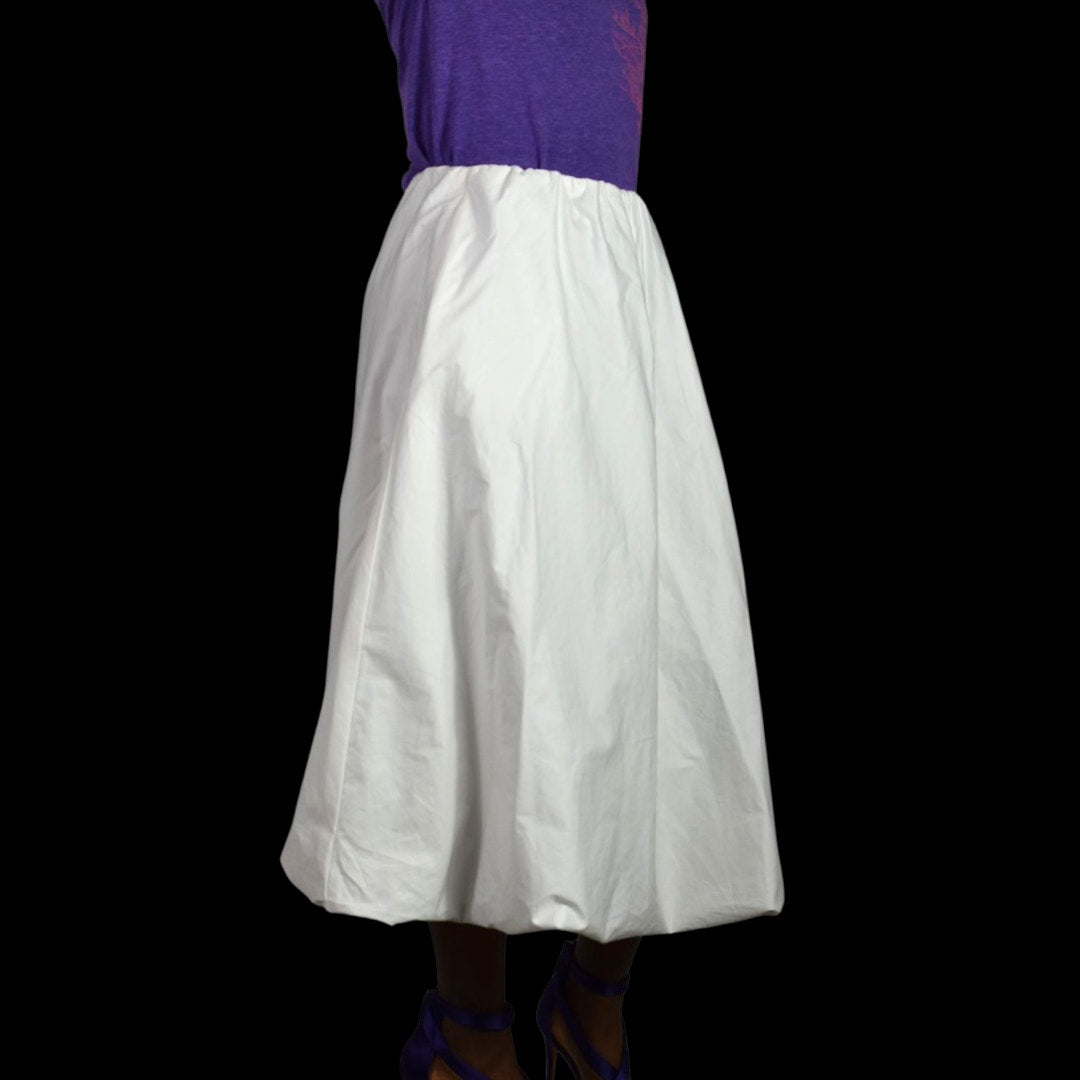 Zara Bubble Midi Skirt White Poplin Balloon Hem Pockets Billowy Elastic Waist XS