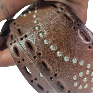 Guess Studded Leather Brown Belt Square Buckle Western Studded Perforated Y2K Vintage Medium