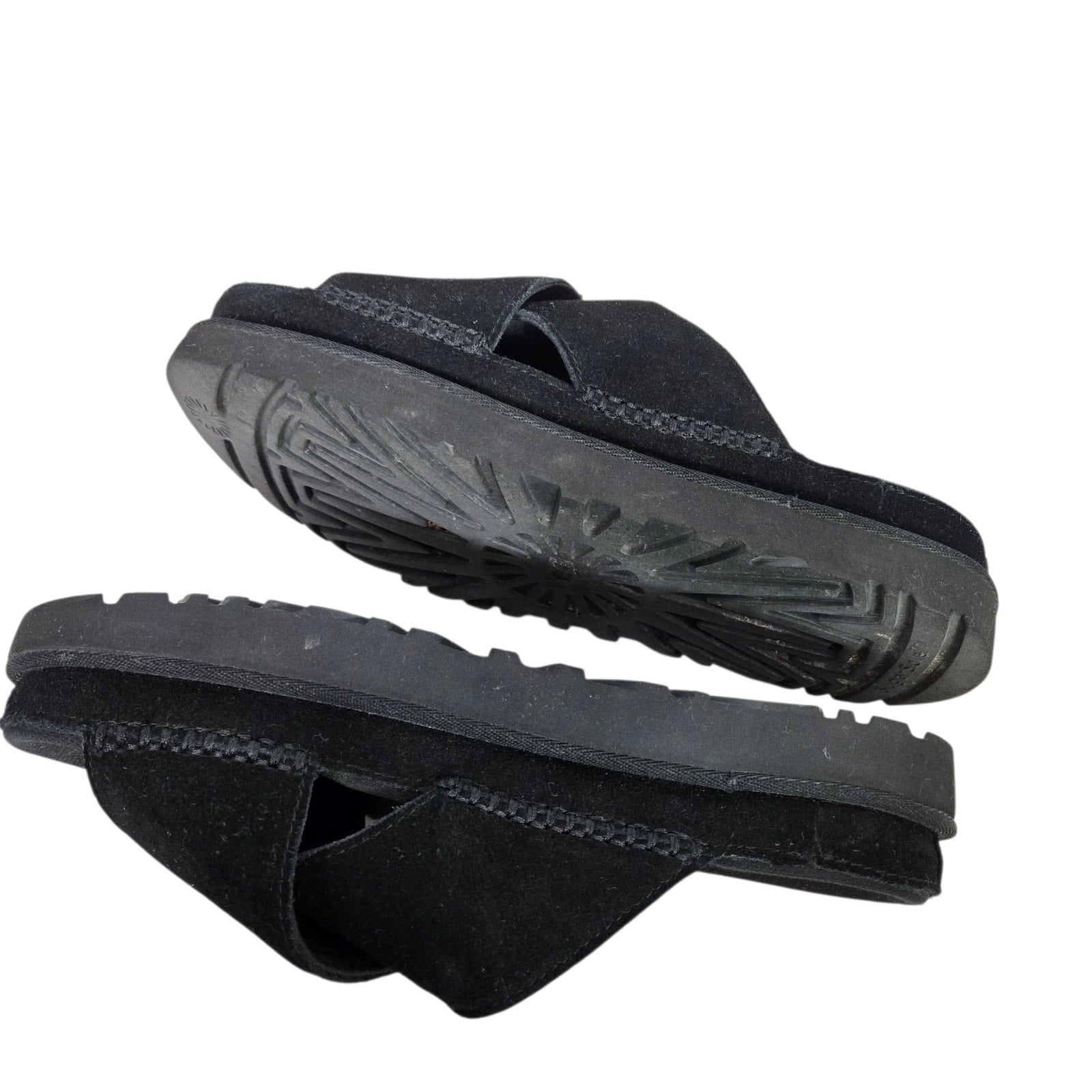 Ugg Goldenstar Cross Slide Sandals Black Platform Open Toe Suede Chunky Lug Sole Flat Form Criss Cross 9