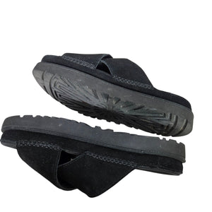 Ugg Goldenstar Cross Slide Sandals Black Platform Open Toe Suede Chunky Lug Sole Flat Form Criss Cross 9