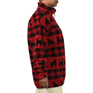 Woolrich Sherpa Fleece Jacket Red Quarter Zip Wolf Buffalo Plaid Ski Southwestern Blanket Size Large