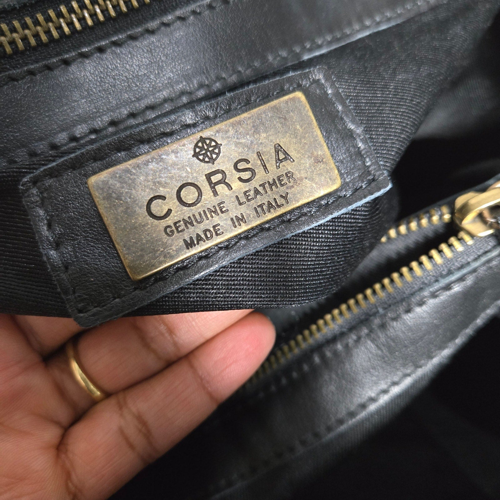 CORSIA Leather Tote Bag Satchel Black Italy Crossbody Strap Handles Carryall Structured