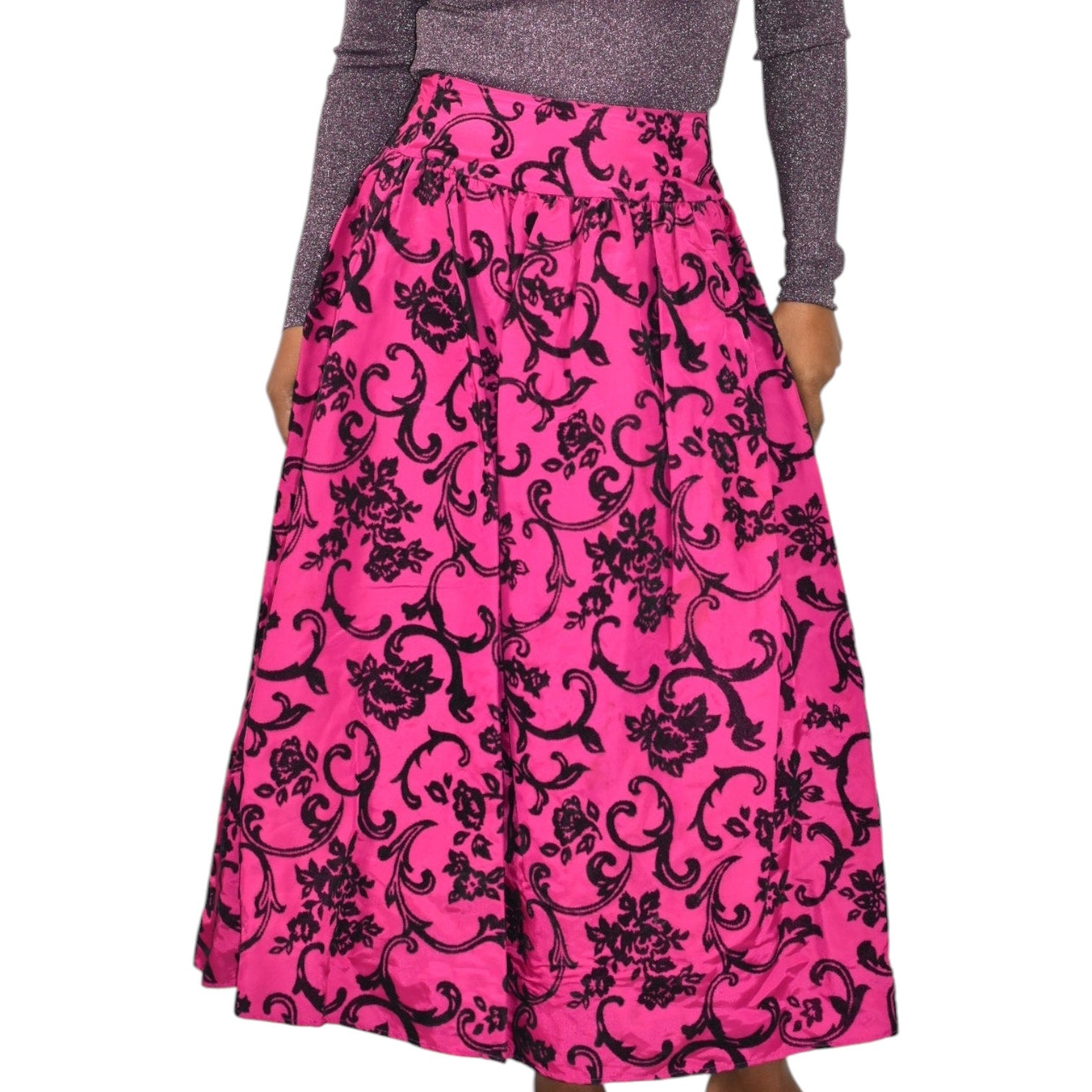 Vintage Scott McClintock Damask Skirt Purple Magenta Taffeta Crinoline Black Maxi Dressy 4
