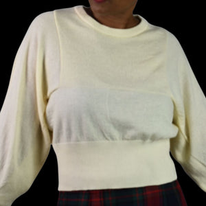 Frenken Rock Knit Top Off White Beige Wool Batwing Drop Sleeve Ribbed Crew Neck Medium
