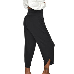 Athleta Flow With It Pant Pants Black Harem Tulip Hem Cropped Wide Leg Stretch Jersey Modal XS