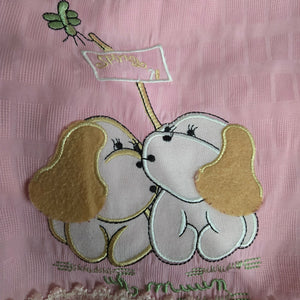 Jin Deyi Pink Puppy Dress Ribbons Dogs Embroidery Lace Pocket Smock Shift Applique Girls XXL