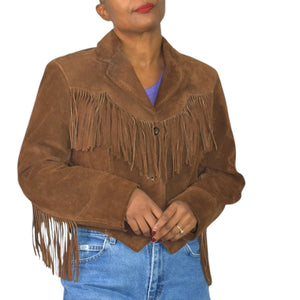 Vintage Ms Pioneer Suede Fringe Jacket Brown Cropped Leather 70s 80s Easy Rider Size Medium