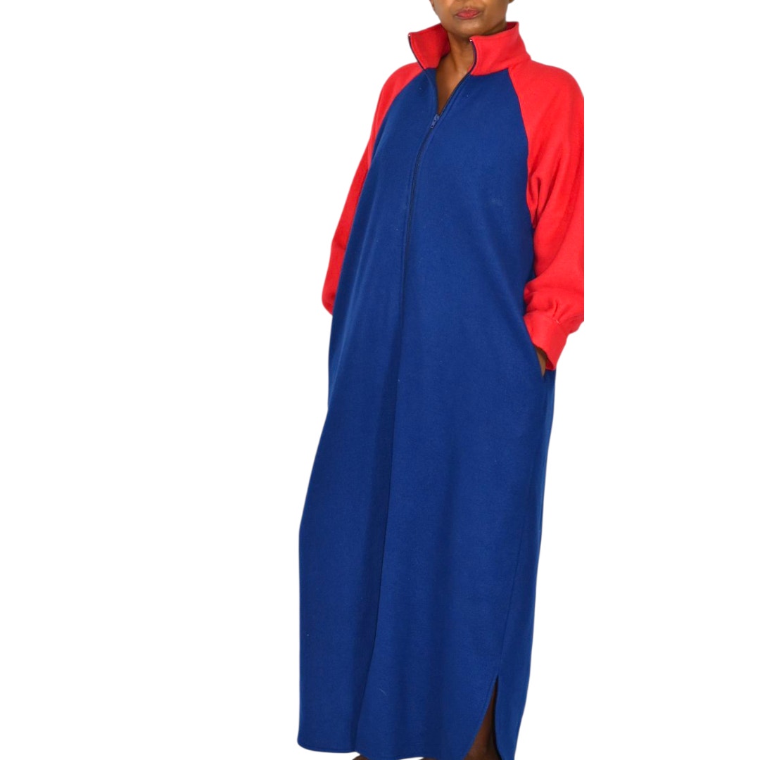 Herbcraft Vintage Lounger Robe Fleece Pile Fuzzy Housecoat Muumuu Blue Lounge Large