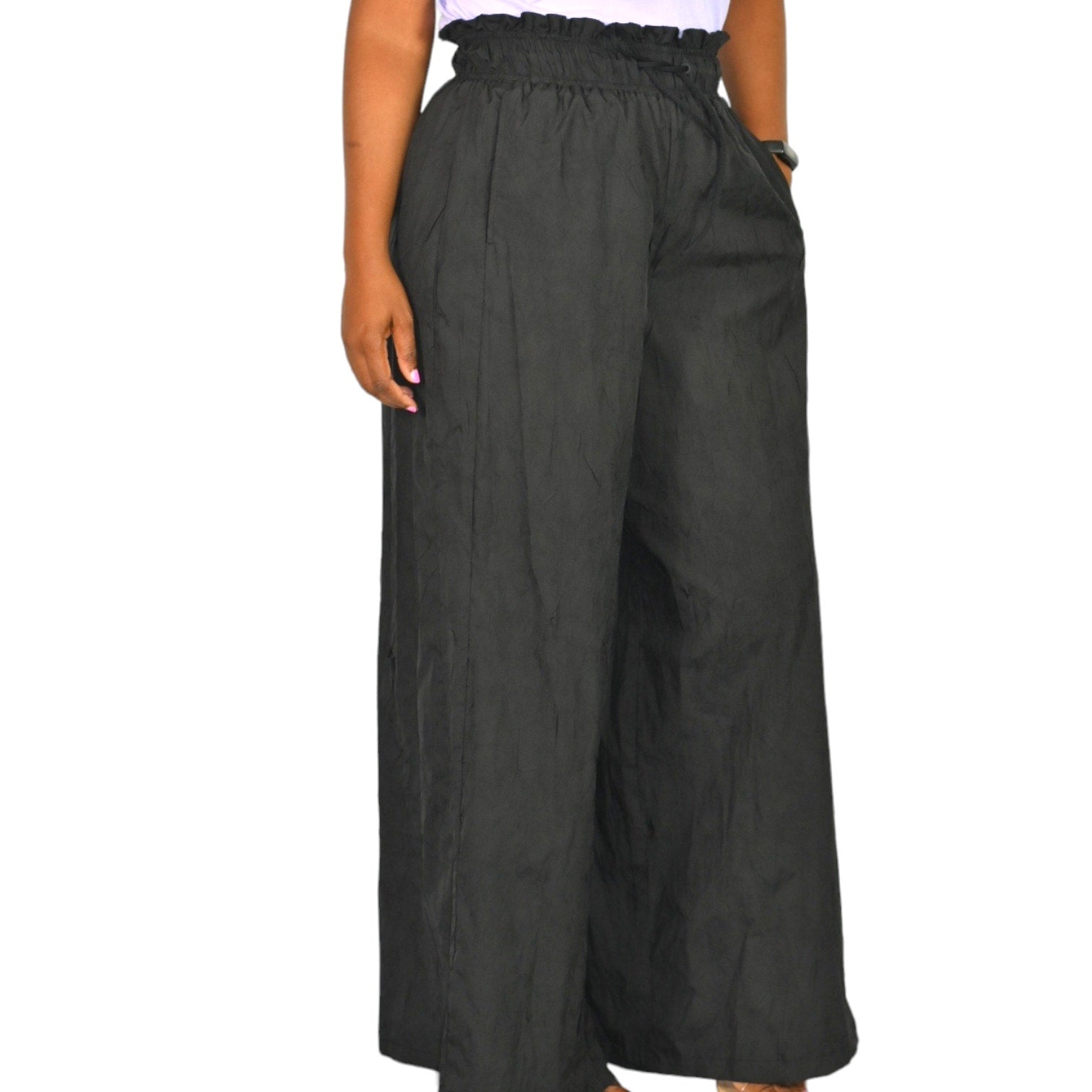 Basin Range Pants Black Parachute Wide Leg Pull On Palazzo High Waist Drawstring Size XS