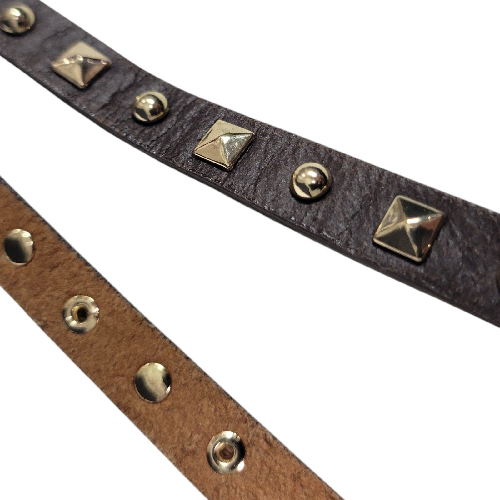 J Crew Studded Skinny Belt Dark Brown Leather Gold Studs Adjustable Classic Medium