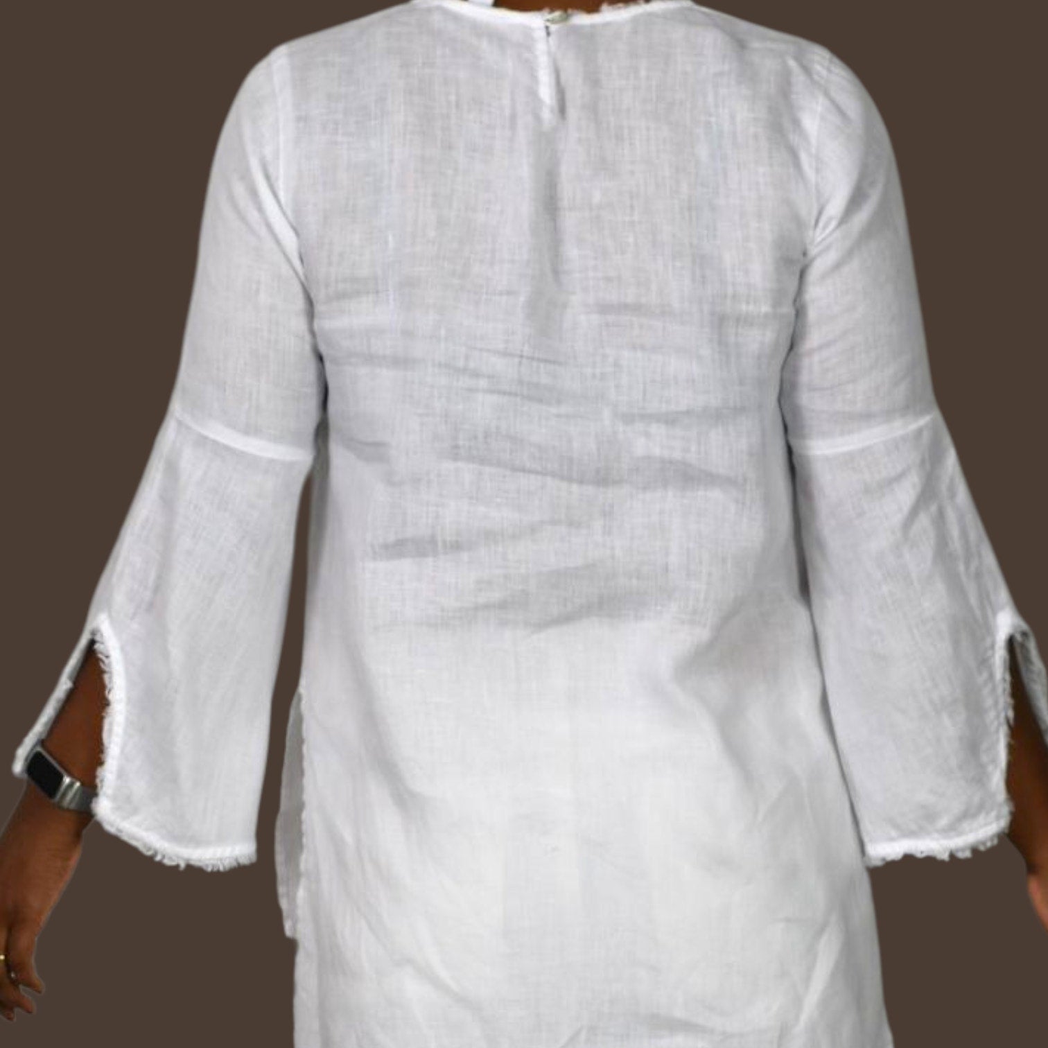 J Jill White Linen Tunic Top Bell Sleeve Boxy Relaxed Casual Slit Lightweight XS