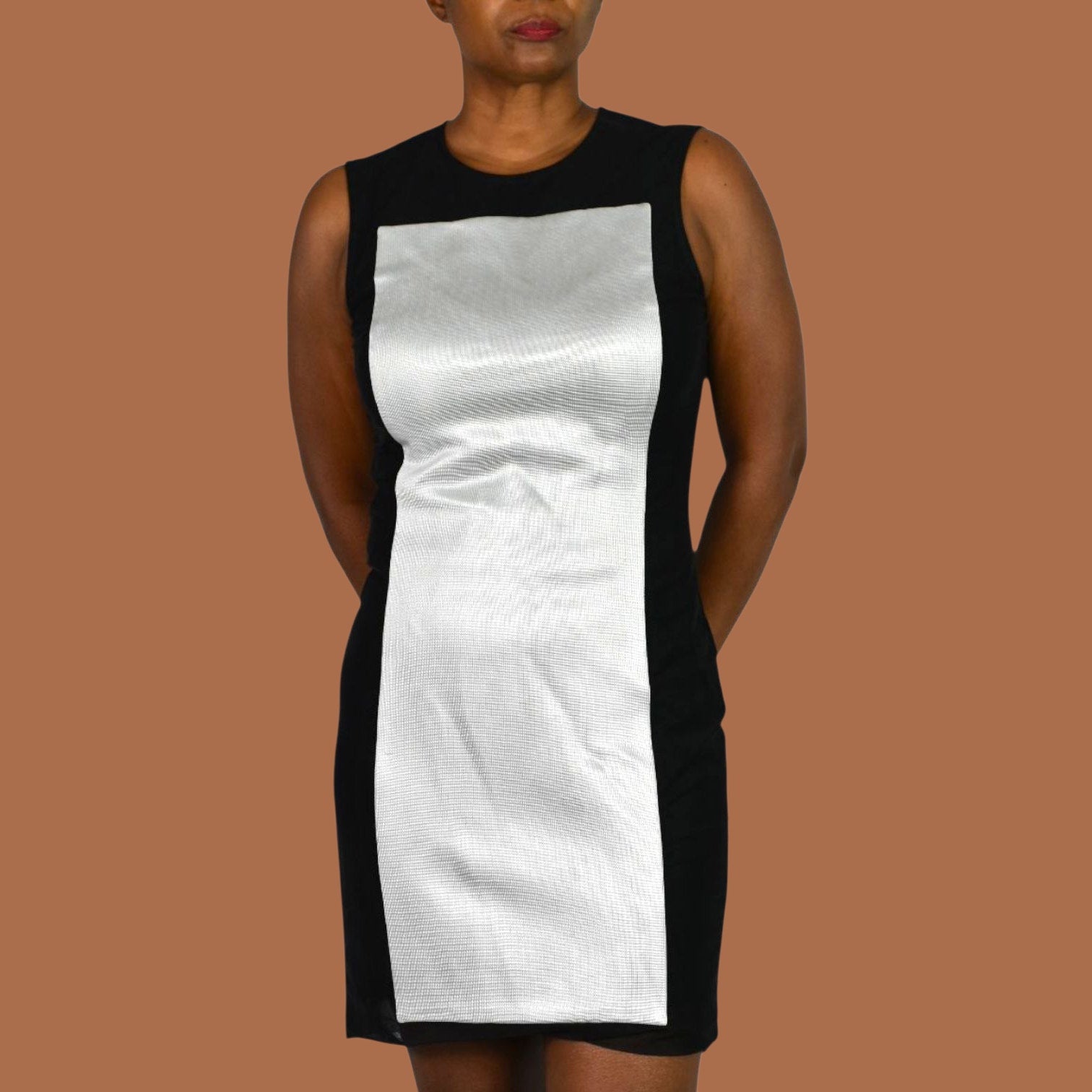 Rag + Bone Lyon Dress Black Silver Mesh Colorblock Monochrome Mesh Sleeveless Shift 6