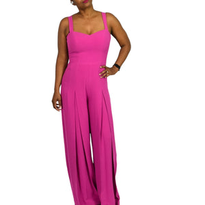 Dress the Population Rai Jumpsuit Pink Fuchsia Wide Leg Sweetheart Fitted Size Small