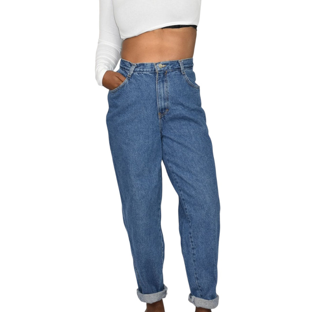 Vintage Gitano Zipper Jeans High Waist Mom Baggy Relaxed Tapered 90s Medium Wash Cotton Denim Rigid 27