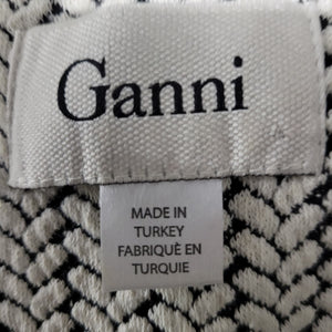 Ganni Anthropologie Jersey Dress Black Jacquard Cross Knit Easy Casual Pleated Herringbone Size Medium