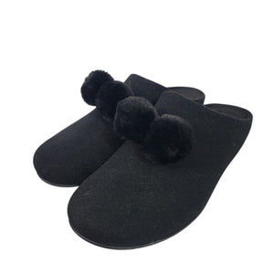 Fitflop Chrissie Slippers Black Felt Pom Pom Mules Slip On Slides Flats Lounge 8