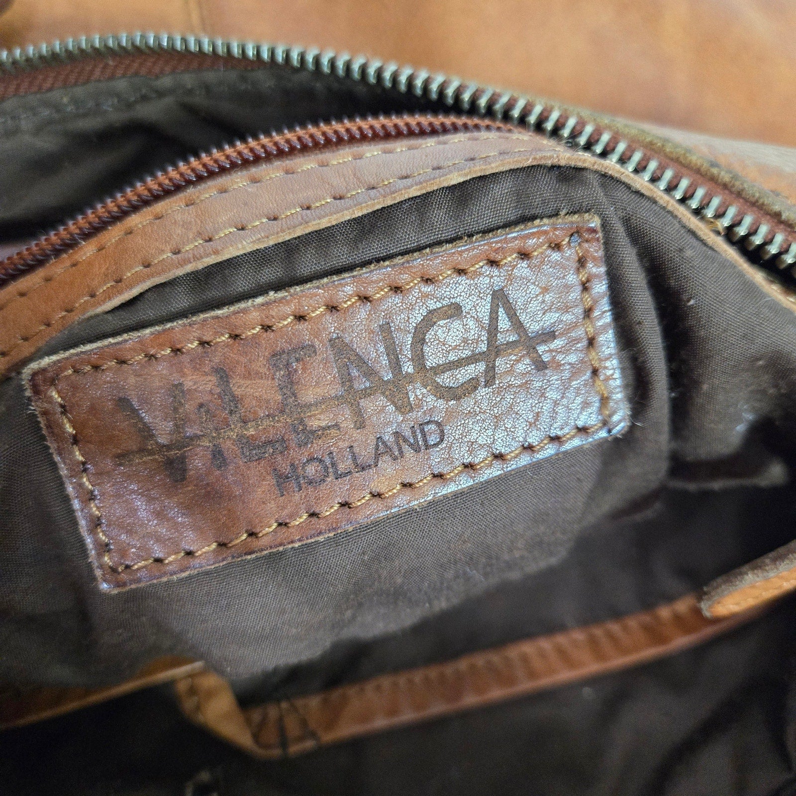 Vilenca Holland Leather Bag Brown Cognac Woven Leather Adjustable Shoulder Crossbody Soft Slouchy