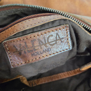 Vilenca Holland Leather Bag Brown Cognac Woven Leather Adjustable Shoulder Crossbody Soft Slouchy