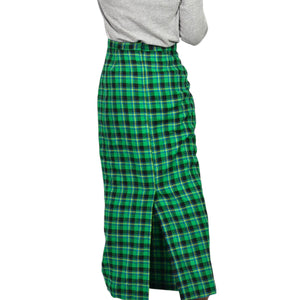 Vintage Tartan Maxi Skirt Green Plaid Long Straight Column Check Handmade 10 Medium