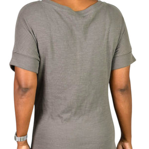 Allsaints Diego Tee Dress Grey Cotton Suede Colorblock Shift Knit Mini Pockets Minimalist XS